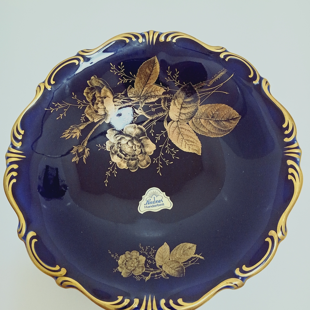 Lindner Blue and Gold Floral Plate